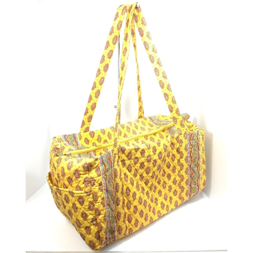 Vintage Americana by Sharif Quilted Duffel Bag Yellow Paisley Cottagecore Travel